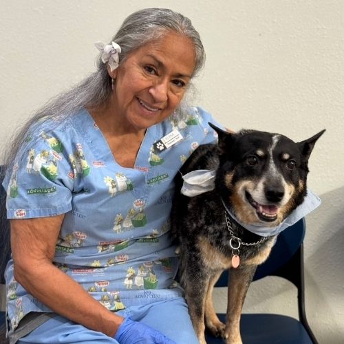 Elena Perez sitting with a dog